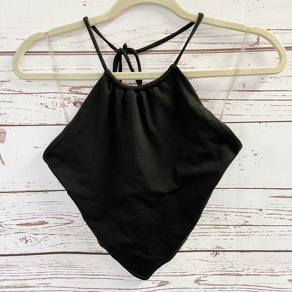 Windsor S Black So Hawt Halter Open Back Handkerchief Crop Top - Picture 3 of 8